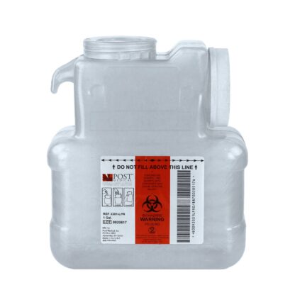 Side view of 1 gallon clear sharps container